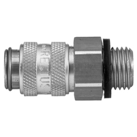 45051000 Coupling - Single Shut-off - Male Thread Rectus and Serto Single shut-off quick couplers work without a valve in the nipple but with a valve in the quick coupler. The flow is stalled when the connection is broken. (Rectus KA serie)