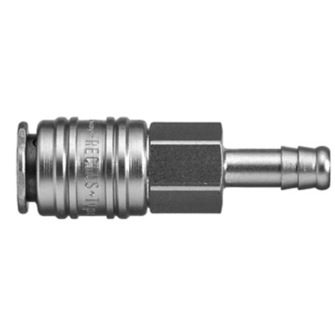 48055355 Coupling - Single Shut-off - Hose Barb Rectus and Serto Single shut-off quick couplers work without a valve in the nipple but with a valve in the quick coupler. The flow is stalled when the connection is broken. (Rectus KA serie)
